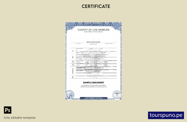 listo para imprimir plantilla de certificado de nacimiento vivo de Los Ángeles d